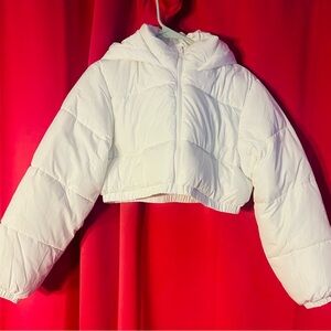 Forever 21 Cream Hooded Bomber Jacket
